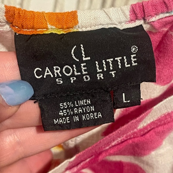 Carole Little Sport Linen Floral Girly Chic Boutique Crop Tank Top Size L - Picture 3 of 7